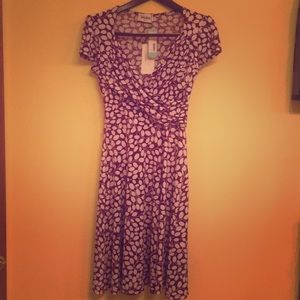 NWT Purple White CapSleeve Print Jersey Work Dress